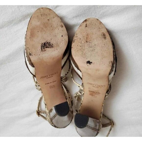 Jimmy Choo Python Print London Tone Block Heel Sandals Women's Size 39.5 Classic - Picture 7 of 12